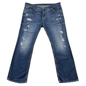 BKE Jeans Mens 42x32 Blue Tyler Straight Mid Rise Distressed Denim